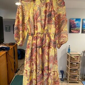 Maison Tara Yellow Paisley Long Sleeve Dress